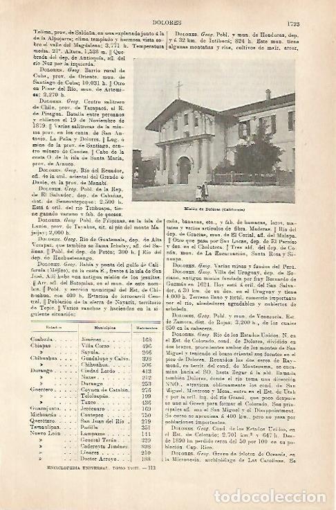 Otros art&iacute;culos de coleccionismo en papel: LAMINA ESPASA 31465: Mision de Dolores California - Varios