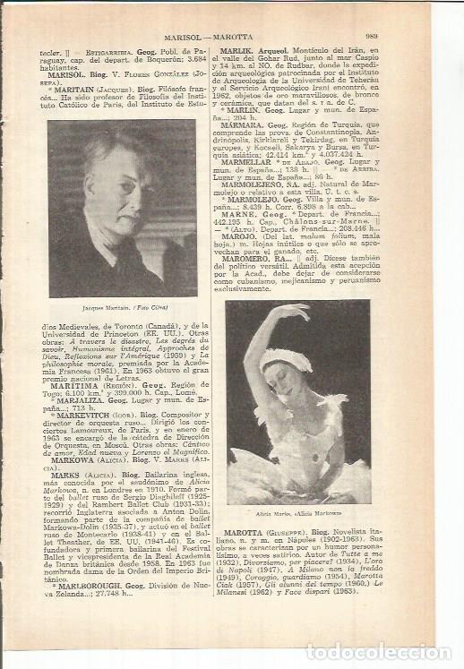 Otros art&iacute;culos de coleccionismo en papel: LAMINA ESPASA 38224: Alicia Markowa y Jacques Maritain - Varios