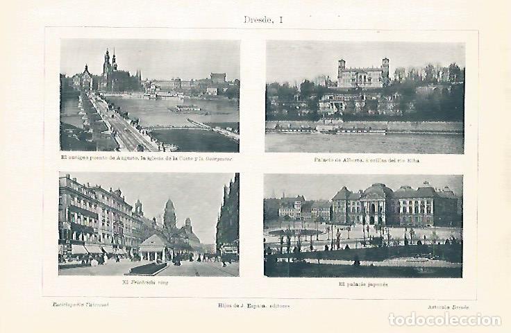 Otros art&iacute;culos de coleccionismo en papel: LAMINA ESPASA 31539: Puente de Augusto Palacio de Alberto y Palacio Japones en Dresde Alemania - Var