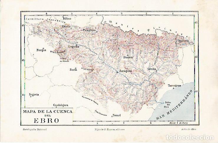 Otros art&iacute;culos de coleccionismo en papel: LAMINA ESPASA 31638: Mapa de la cuenca del Ebro - Varios