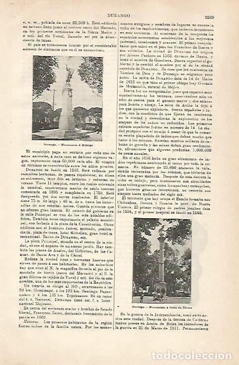 Otros art&iacute;culos de coleccionismo en papel: LAMINA ESPASA 31600: Monumento a Hidalgo en Durango Vizcaya - Varios