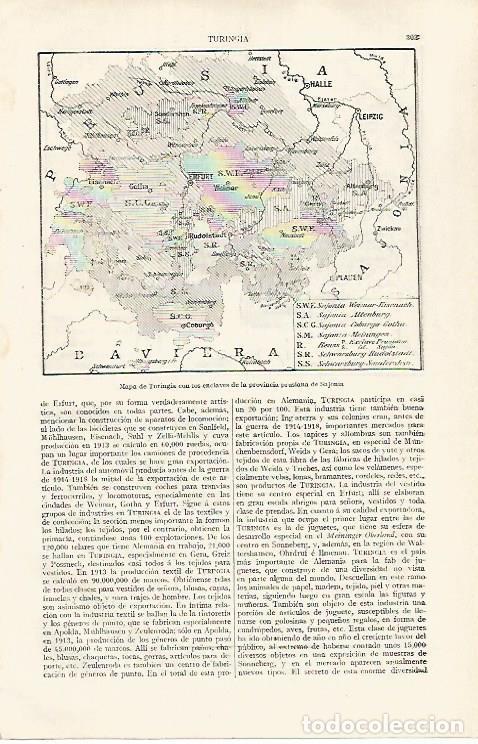 Otros art&iacute;culos de coleccionismo en papel: LAMINA ESPASA 31766: Mapa de Turingia - Varios