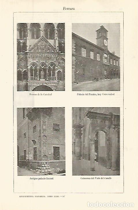 Otros art&iacute;culos de coleccionismo en papel: LAMINA ESPASA 32660: Palacio del Paraiso, Palacio Sacrati y Volto del Cavallo en Ferrara, Italia - V