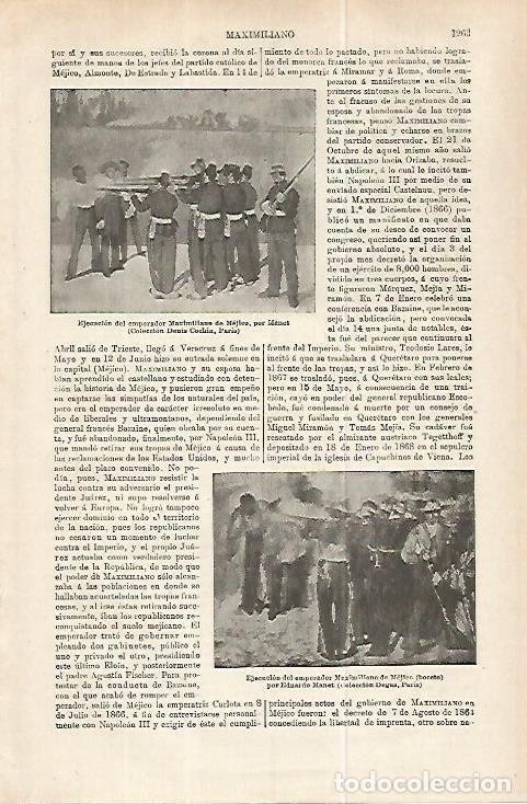 Sammelleidenschaft Andere Papierartikel: LAMINA ESPASA 32310: Ejecucion del emperador Maximiliano de Mejico, por Manet - Varios