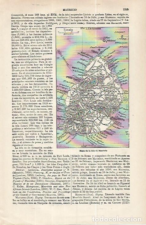 Otros art&iacute;culos de coleccionismo en papel: LAMINA ESPASA 32300: Mapa de la isla de Mauricio - Varios