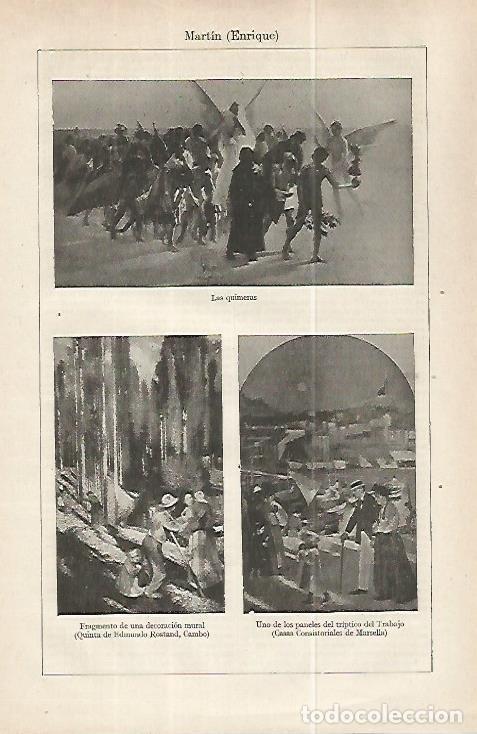 Otros art&iacute;culos de coleccionismo en papel: LAMINA ESPASA 32222: Las quimeras, decoracion mural y triptico del Trabajo, por E. Martin - Varios