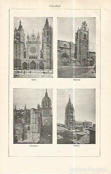Otros art&iacute;culos de coleccionismo en papel: LAMINA ESPASA 32418: Catedral de Leon, Palencia, Salamanca y Oviedo - Varios