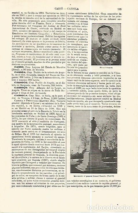 Otros art&iacute;culos de coleccionismo en papel: LAMINA ESPASA 32358: Monumento a Manuel Cassola en Madrid - Varios