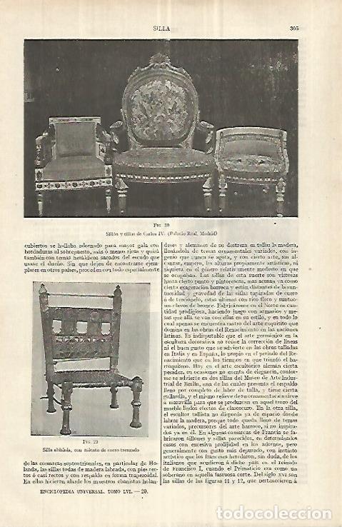 Otros art&iacute;culos de coleccionismo en papel: LAMINA ESPASA 33018: Sillon y sillas de Carlos IV - Varios
