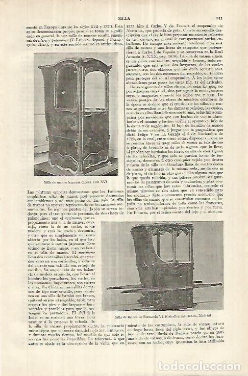 Otros art&iacute;culos de coleccionismo en papel: LAMINA ESPASA 33021: Silla de mano de Francia y de Fernando VI - Varios