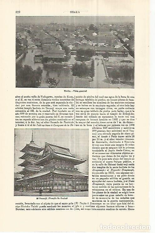 Otros art&iacute;culos de coleccionismo en papel: LAMINA ESPASA 32931: El Tennoji y vista de Osaka, Japon - Varios
