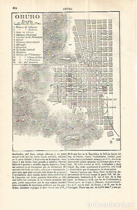 Otros art&iacute;culos de coleccionismo en papel: LAMINA ESPASA 32926: Plano de Oruro, Bolivia - Varios
