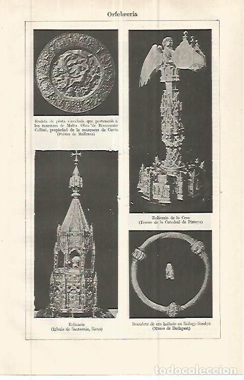 Otros art&iacute;culos de coleccionismo en papel: LAMINA ESPASA 32761: Relicario de la Catedral de Pistoya, rodela de plata y relicario de Siena - Var