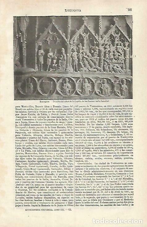 Otros art&iacute;culos de coleccionismo en papel: LAMINA ESPASA 33471: Detalle del altar de la Capilla de los Sastres en Tarragona - Varios