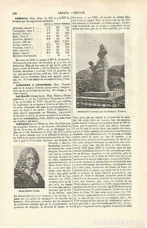 Otros art&iacute;culos de coleccionismo en papel: LAMINA ESPASA 33210: Monumento a Lesage en Vannes - Varios
