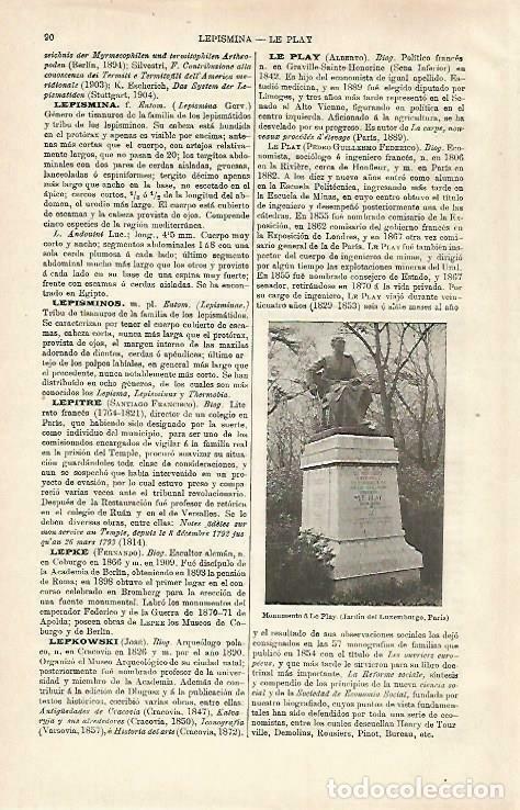 Otros art&iacute;culos de coleccionismo en papel: LAMINA ESPASA 33187: Monumento a Le Play en Paris - Varios