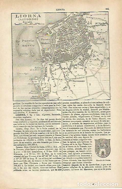 Otros art&iacute;culos de coleccionismo en papel: LAMINA ESPASA 33323: Plano de Liorna, Italia - Varios