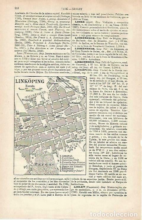 Otros art&iacute;culos de coleccionismo en papel: LAMINA ESPASA 33313: Plano de Linkoping, Suecia - Varios