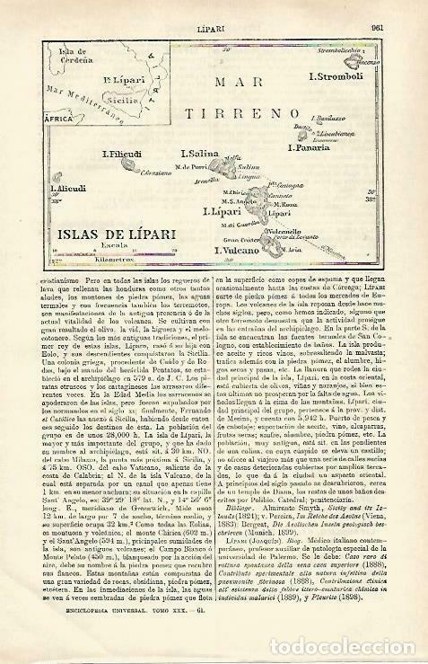 Otros art&iacute;culos de coleccionismo en papel: LAMINA ESPASA 33326: Mapa de las Islas de Lipari - Varios