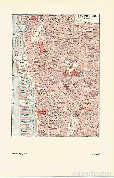 Otros art&iacute;culos de coleccionismo en papel: LAMINA ESPASA 33366: Plano de Liverpool, Inglaterra - Varios