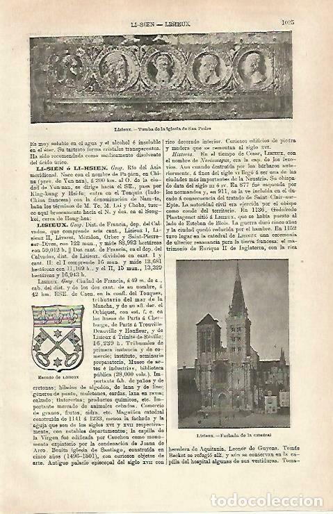 Otros art&iacute;culos de coleccionismo en papel: LAMINA ESPASA 33350: Catedral y escudo de Lisieux, Francia - Varios