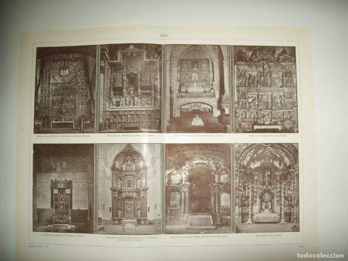 Otros art&iacute;culos de coleccionismo en papel: LAMINA ESPASA 33930: Altar de Burgos, Zaragoza, Avila, Granada, Toledo, El Escorial y Loyola - Vario