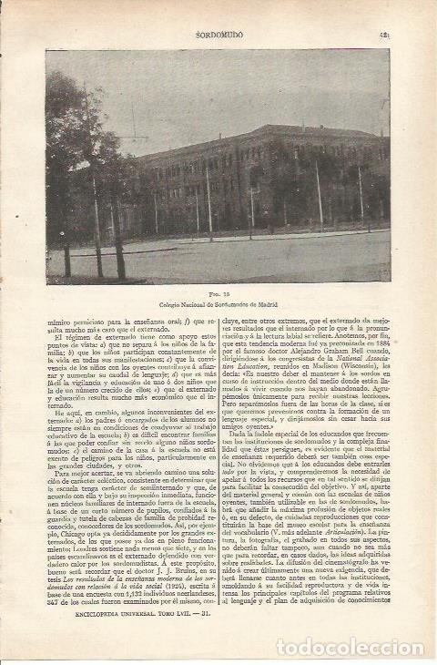 Otros art&iacute;culos de coleccionismo en papel: LAMINA ESPASA 34188: Colegio Nacional de Sordomudos de Madrid - Varios