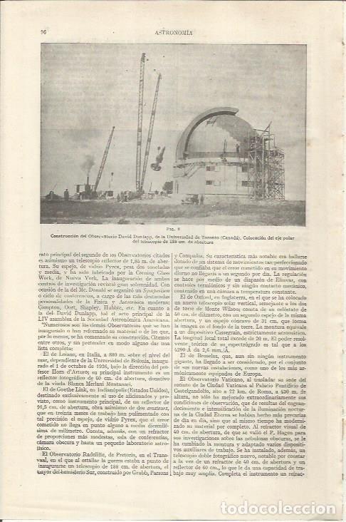 Otros art&iacute;culos de coleccionismo en papel: LAMINA ESPASA 34366: Construccion del Observatorio David Dunlapp, Canada - Varios