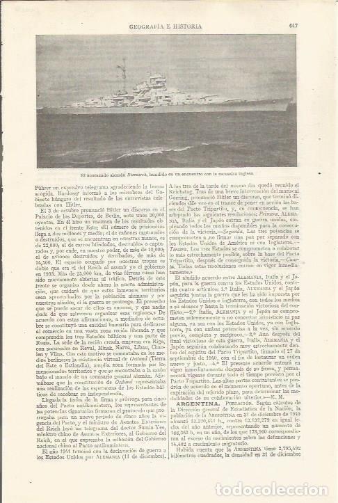 Otros art&iacute;culos de coleccionismo en papel: LAMINA ESPASA 34410: El acorazado aleman Bismarck - Varios