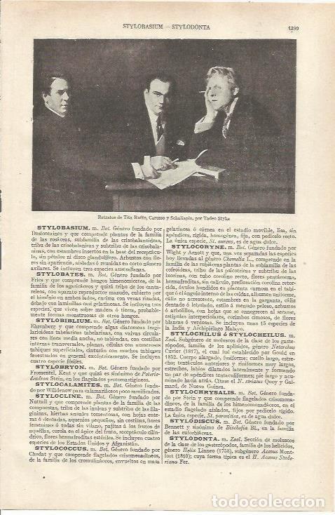 Otros art&iacute;culos de coleccionismo en papel: LAMINA ESPASA 34321: Retratos de Titta Ruffo, Carusso y Schaliapin, por Styka - Varios