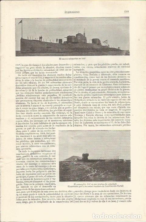 Otros art&iacute;culos de coleccionismo en papel: LAMINA ESPASA 34343: El mayor submarino en 1927 - Varios