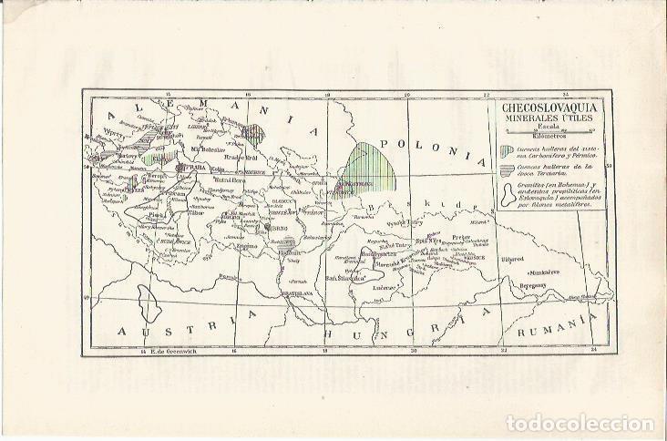 Otros art&iacute;culos de coleccionismo en papel: LAMINA ESPASA 34945: Mapa de minerales de Checoslovaquia - Varios