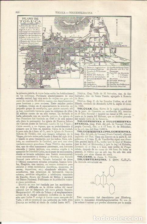 Otros art&iacute;culos de coleccionismo en papel: LAMINA ESPASA 35091: Plano de Toluca, Mexico - Varios