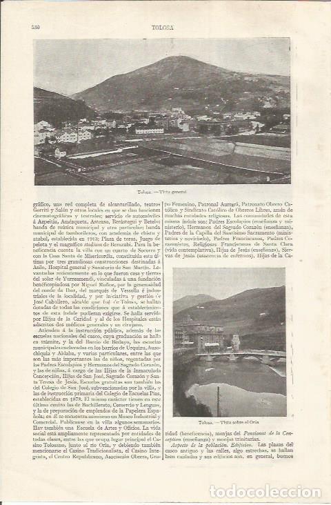 Otros art&iacute;culos de coleccionismo en papel: LAMINA ESPASA 35085: Vistas de Tolosa - Varios
