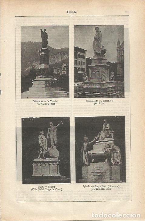 Otros art&iacute;culos de coleccionismo en papel: LAMINA ESPASA 34840: Monumentos a Dante - Varios