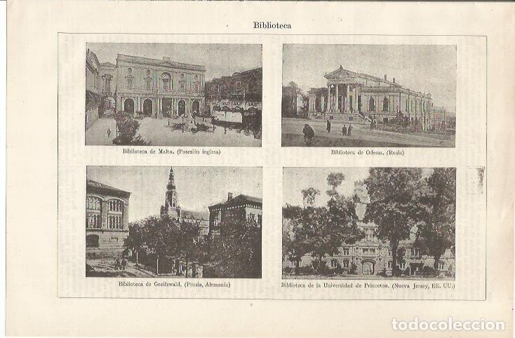 Otros art&iacute;culos de coleccionismo en papel: LAMINA ESPASA 34525: Biblioteca de Malta, de Odessa, de Greifswald y de la Universidad de Princeton