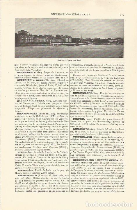 Otros art&iacute;culos de coleccionismo en papel: LAMINA ESPASA 34537: Palacio de Biebrich, Alemania - Varios