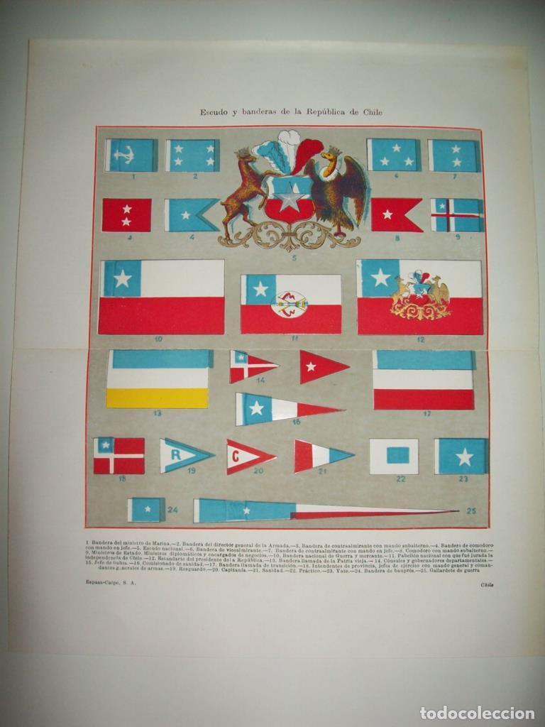Otros art&iacute;culos de coleccionismo en papel: LAMINA ESPASA 34743: Escudo y banderas de Chile - Varios