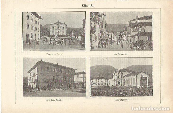 Otros art&iacute;culos de coleccionismo en papel: LAMINA ESPASA 35606: Plaza de los Fueros, Carretera, Ayuntamiento y Hospital de Elizondo, Navarra -