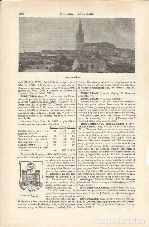 Otros art&iacute;culos de coleccionismo en papel: LAMINA ESPASA 35694: Escudo y vista de Enguera, Valencia - Varios