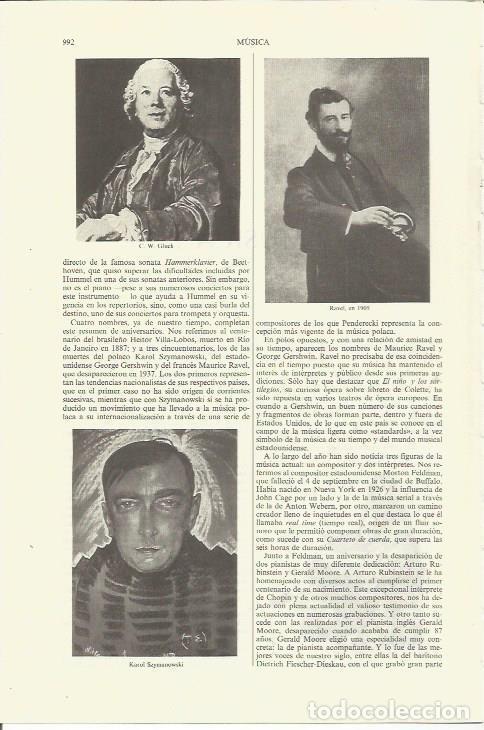 Otros art&iacute;culos de coleccionismo en papel: LAMINA ESPASA 35428: C. W. Gluck, Ravel y Karol Szymanowski - Varios