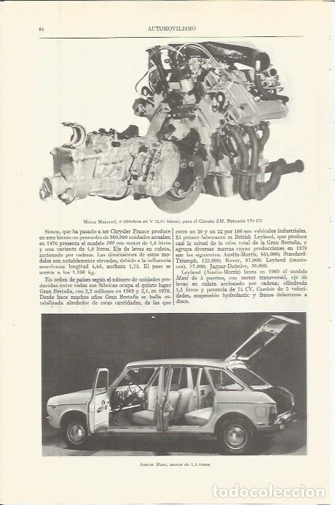 Otros art&iacute;culos de coleccionismo en papel: LAMINA ESPASA 36507: Motor Maserati 6 cilindros y Austin Maxi - Varios