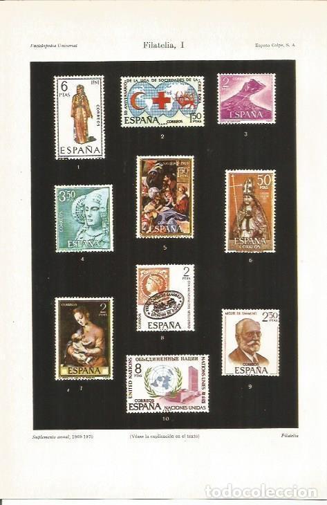 Otros art&iacute;culos de coleccionismo en papel: LAMINA ESPASA 36530: Sellos emitidos en Espa&ntilde;a entre 1969-1970 - Varios