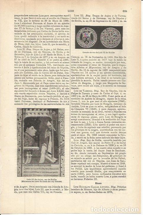 Otros art&iacute;culos de coleccionismo en papel: LAMINA ESPASA 36290: Luis II de Anjon, rey de Sicilia - Varios