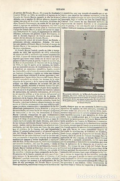 Otros art&iacute;culos de coleccionismo en papel: LAMINA ESPASA 16302: Monumento en la Escuela Superior de Guerra de Madrid - Varios