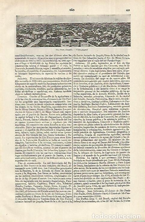 Otros art&iacute;culos de coleccionismo en papel: LAMINA ESPASA 12337: Vista general de Sao Paolo Brasil - Varios