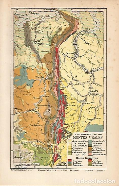 Otros art&iacute;culos de coleccionismo en papel: LAMINA ESPASA 12175: Mapa geologico de los Montes Urales - Varios