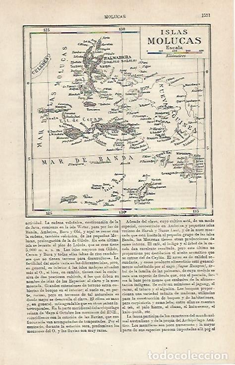 Otros art&iacute;culos de coleccionismo en papel: LAMINA ESPASA 24219: Mapa de las islas Molucas - Varios