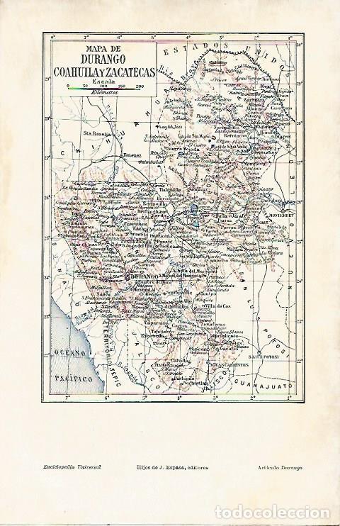 Otros art&iacute;culos de coleccionismo en papel: LAMINA ESPASA 3187: Mapa de Durango Coahuila y Zacatecas Mexico - Varios Autores
