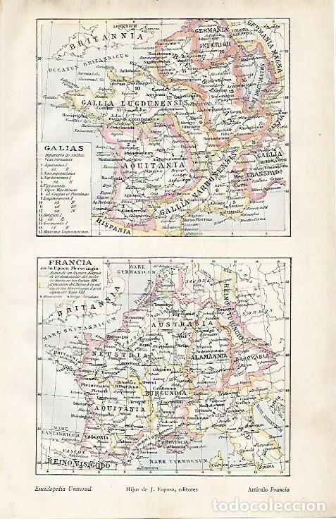 Otros art&iacute;culos de coleccionismo en papel: LAMINA ESPASA 3488: Mapas de Francia: Galias y epoca merovingia - Varios Autores